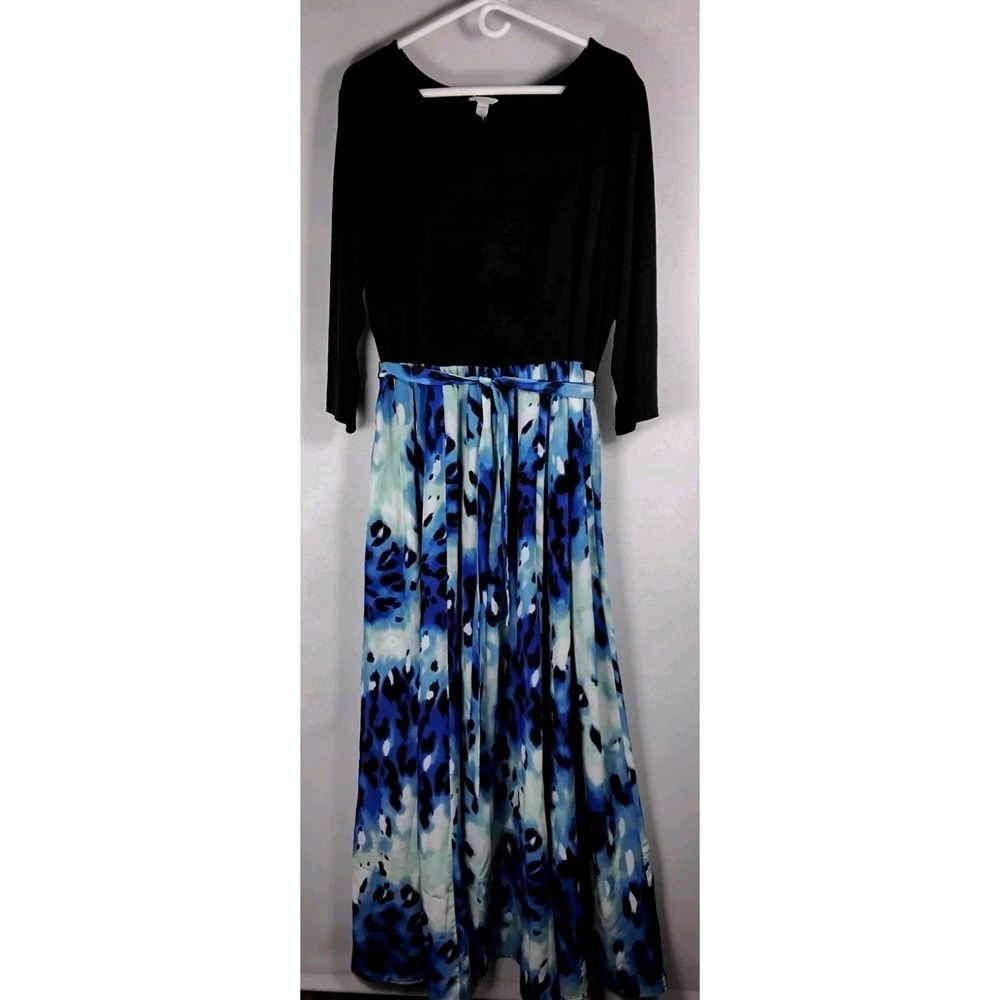 C Est. 1946 Maxi Dress Womens 18-20 Blue Animal Print Black Bodice Sash Pockets